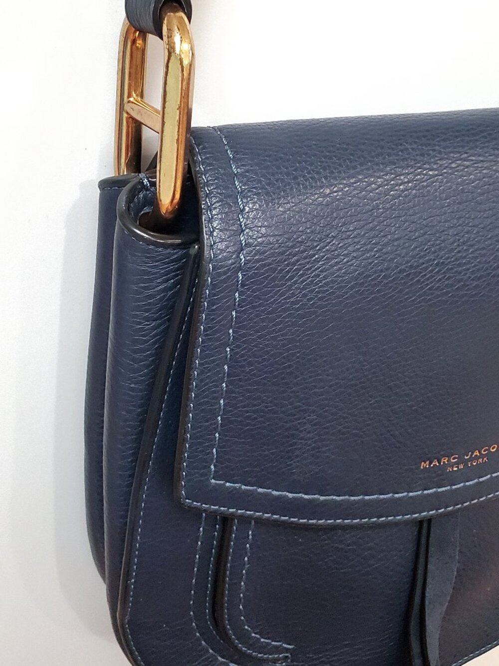 Marc Jacobs Maverick Large Saddle Shoulder Bag in Navy Blue Leather - Picture 7 of 13